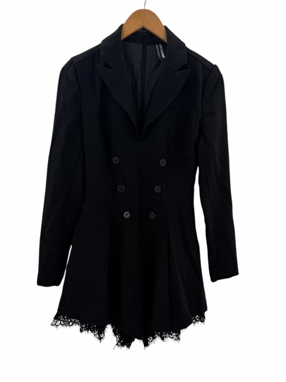Anthropologie Long-Sleeve Tuxedo Lace-Hem Romper - Black - Size 2 XS NWT - Picture 16 of 16